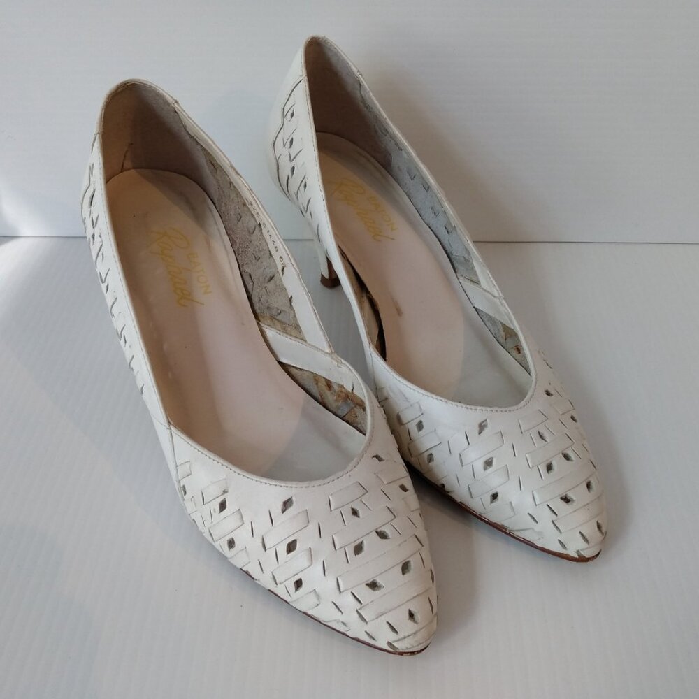 Vintage 80s White Leather Woven Shoes Size 6 Eaton's Raphael Made in Brazil